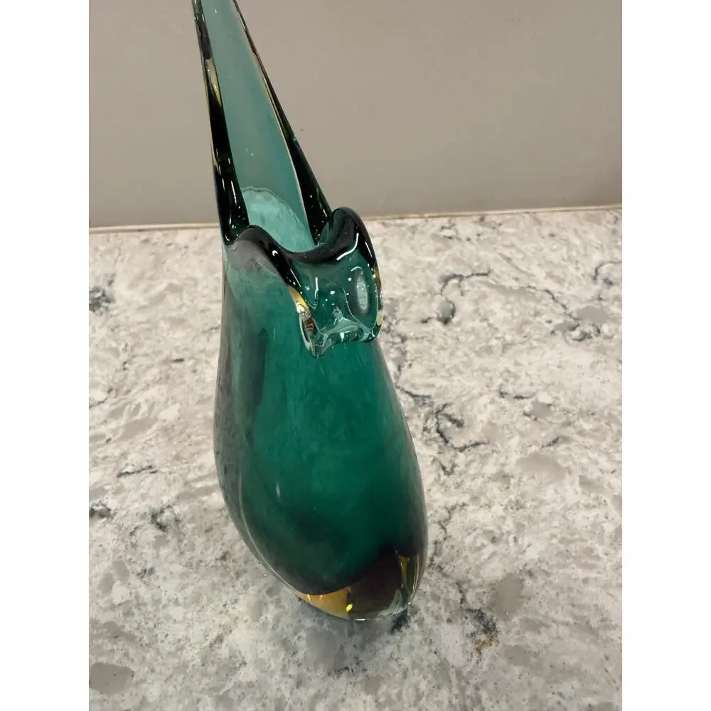 Murano Glass Vase Stunning Sommerso Technique Vibrant Teal and Amber